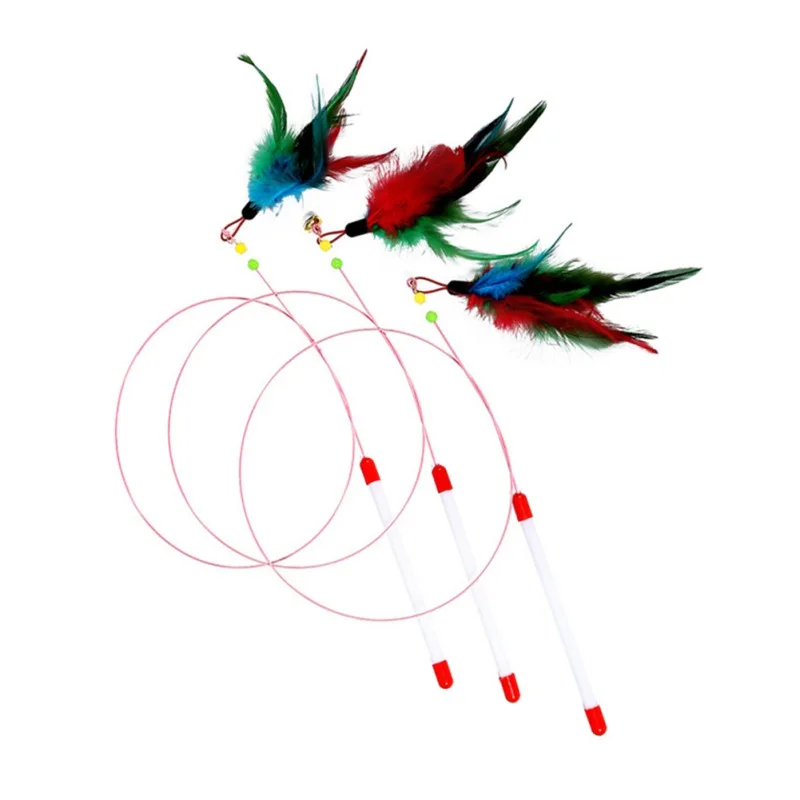 

Color Funny Cat Stick Toys Colorful Feathers Tease Cat Stick Interactive Pet Toys With Bells For Cat Playing Toy Pet Supplies