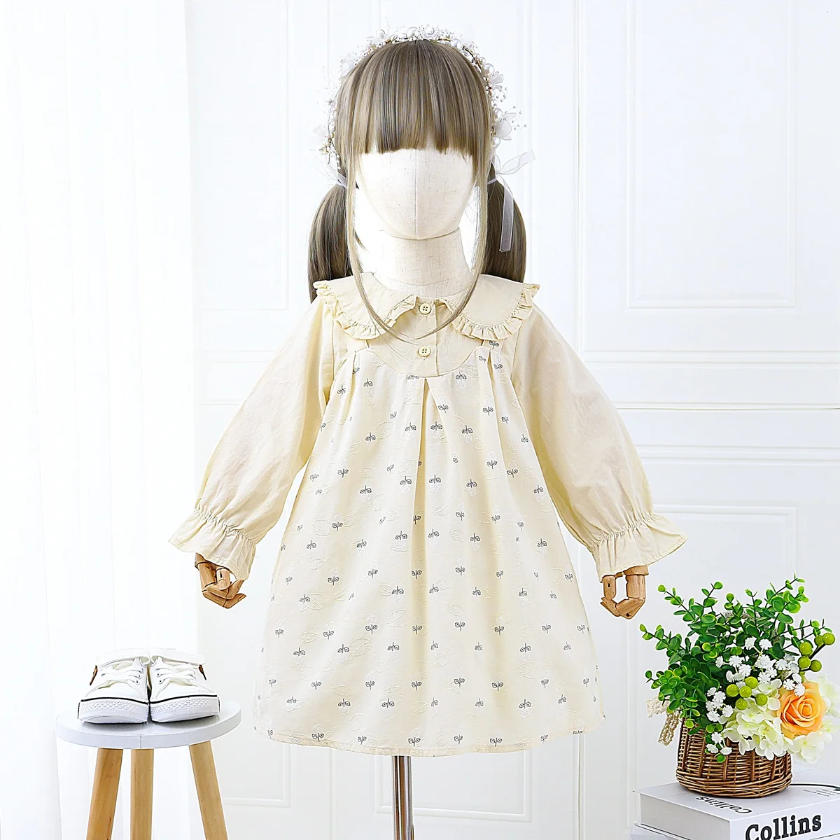 

Midoo Girls Dresses Children's Clothing Cute Print Peter Pan Collar Casual Full Sleeve Daily Autumn Kids Cotton Dress Clothes