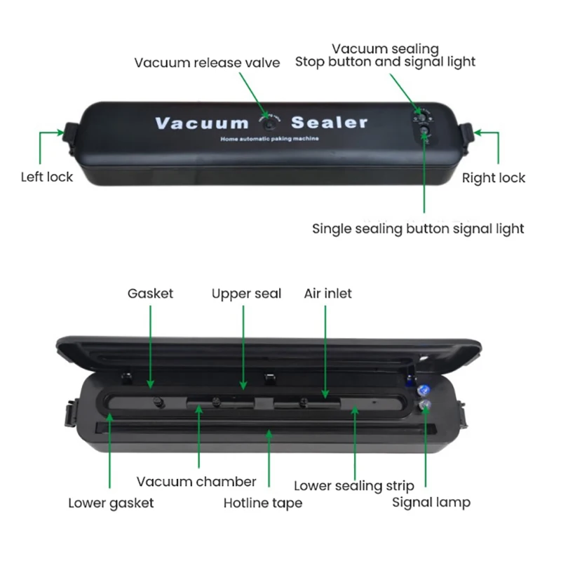 

Kitchen Vacuum Sealer 220V/110V Automatic Commercial Vacuum Packaging Machine Household Food Vacuum Sealer Include 10Pcs Bags