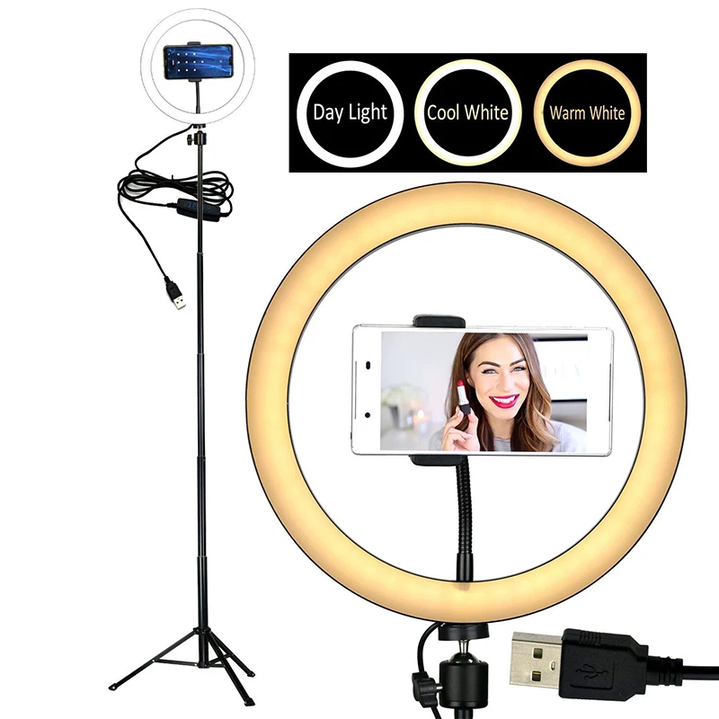 Светодиодный кольцевой светильник для селфи 8/10 дюймов со штативом и держателем