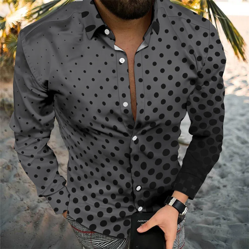 

Fall 2021 New Men's Shirt Long Sleeve Tees Tops Gradient Color Polka Dot Print Shirt Extra Large Single Shirt For Men Clothing