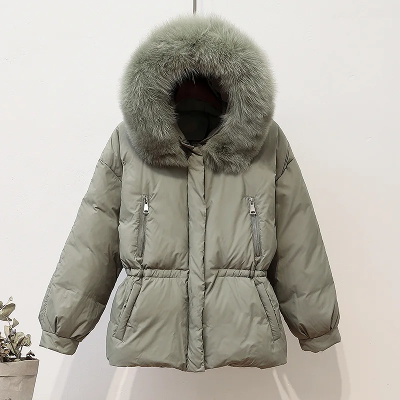 Парка женская зимняя с большим воротником из лисьего меха и капюшоном|Женские