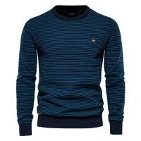 mens turtleneck sweater autumn new style striped long sleeved mens sweater casual round neck mens knitted bottoming shirt