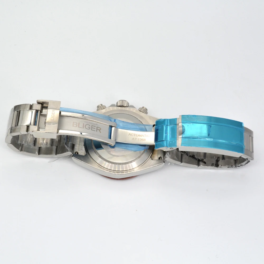 Bliger 39 мм новые мужские роскошные часы с синим циферблатом и стальным ободком