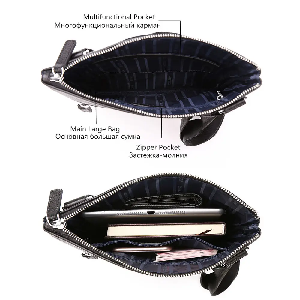 Мужская роскошная сумка-мессенджер BISON DENIM черная брендовая сумка через плечо из