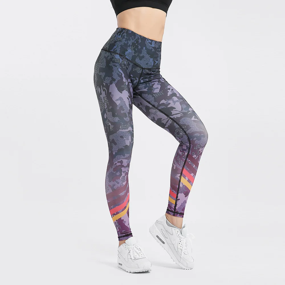 Штаны для йоги с высокой талией камуфляжным принтом леггинсы вырезом лодочкой