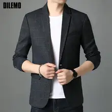 Qualidade superior novo designer marca de negócios casual moda xadrez festa blazers jaquetas para homens um botão terno casaco roupas masculinas (4)
