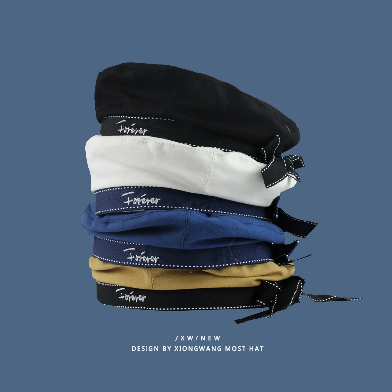 Осенне зимняя женская шапка 2020 Модный берет с бантом из ленты зимние шапки