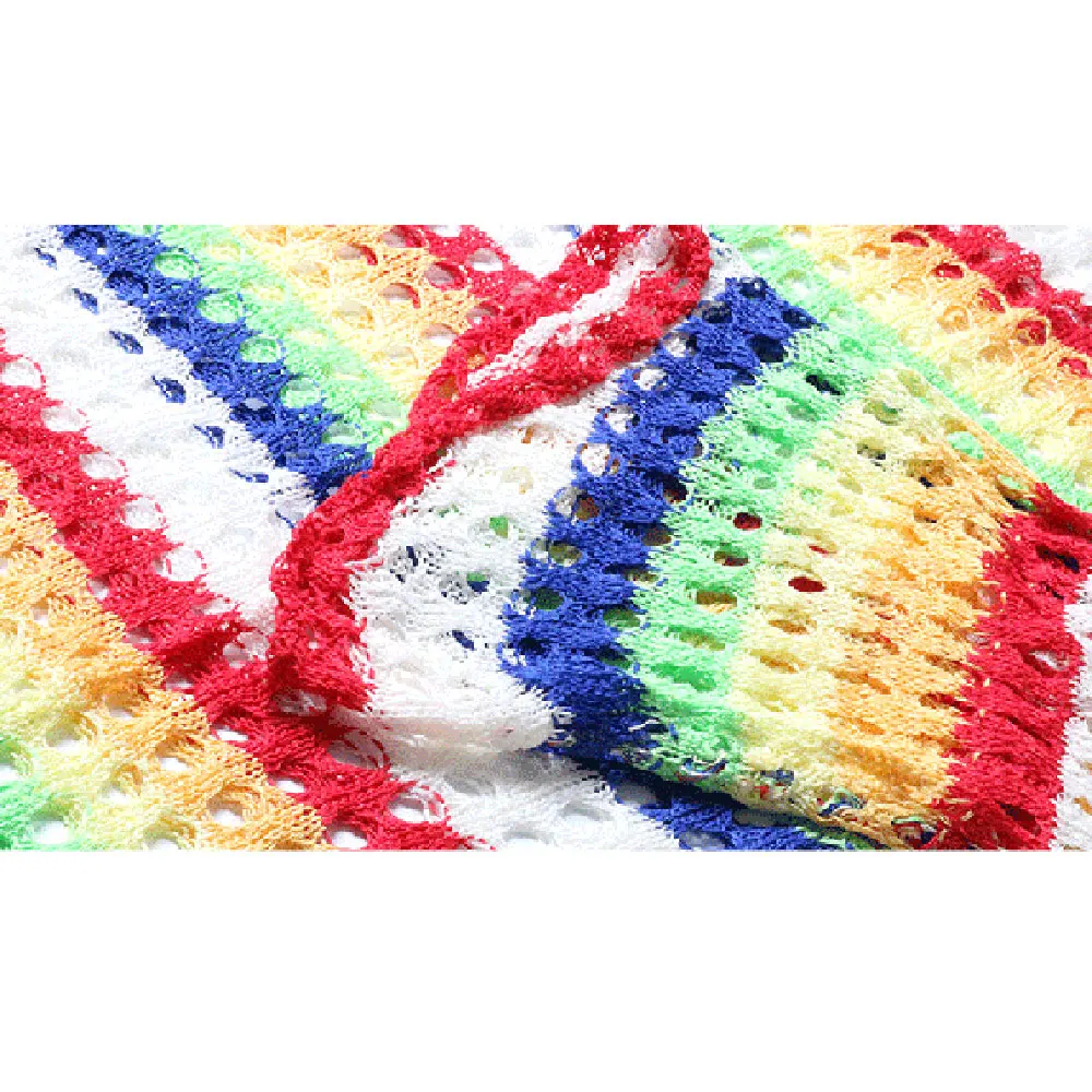 

Female Autumn Rainbow Striped Sweater Women Long Sleeve Loose Pull Thin Knit Color Hollow Blouse Winter Sweater