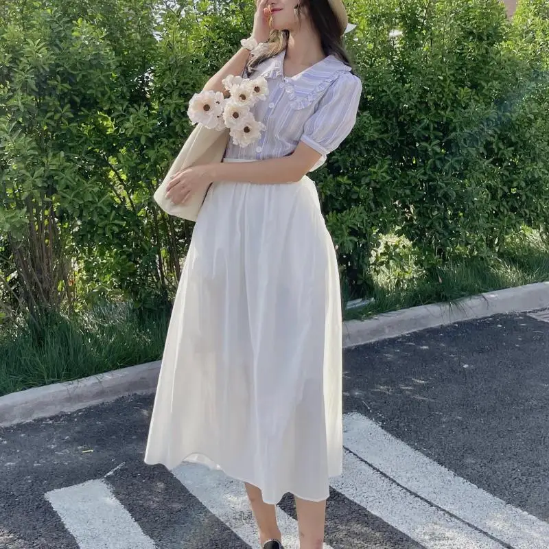 

2021 Summer New High Waist Slim Casual Simple White Long Skirt Casual Loose Sweet Temperament Women A-line Skirt Free Shipping