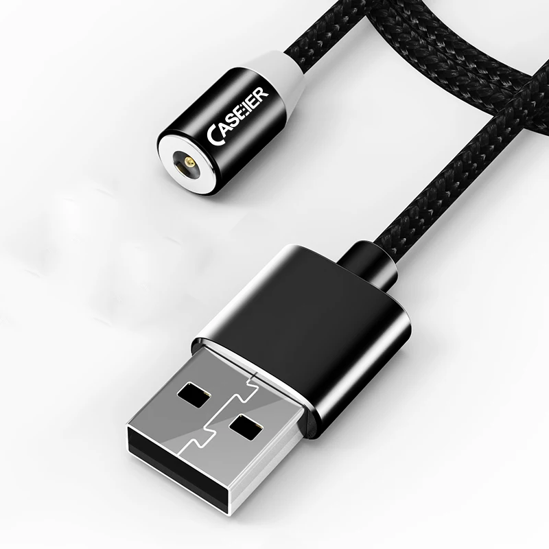 CASEIER Магнитный Micro USB кабель Typs C подходит для iPhone 7 8X XR Plus быстрое зарядное устройство магнитный кабель для samsung huawei мобильный телефон - Цвет: Black
