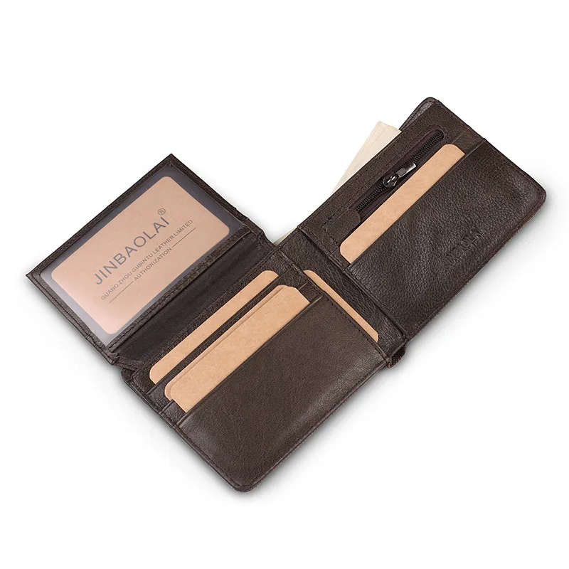 

Men's New Canvas Genuine Leather Coin Purse Two Fold Men's Wallet Zipper Wallet Multi-card Leather Wallet
