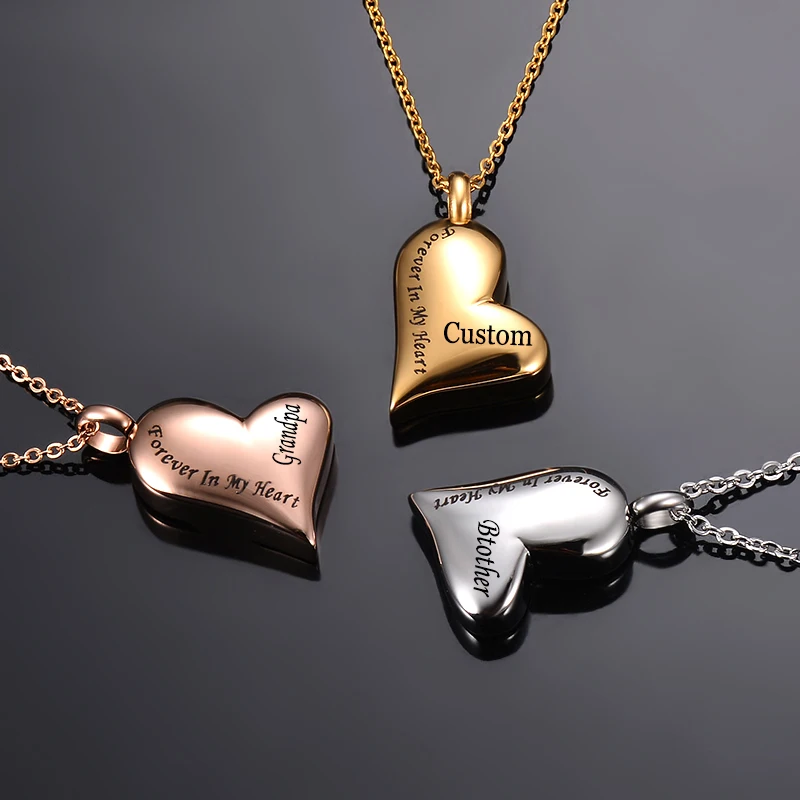 

Custom Engraved Forever In My Heart Cremation Ash Urn Pendant Necklace Stainless Steel Waterproof Memorial Jewelry