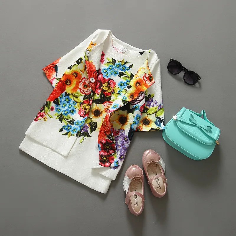 

2021 Flower Girls Princess Dress Vestido Infantil Butterfly Girl Clothes Printed Two Piece Girls Party Dresses And Girls Coats