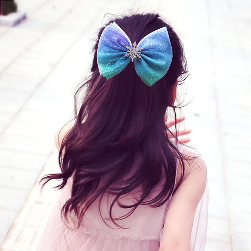 

Bow Hair Clip Snowflake Girls Hair Accessories Lace Sequin Hairclip Blue Dream Jewelry Fashion Cute Headwear Korean Sweet Gifts