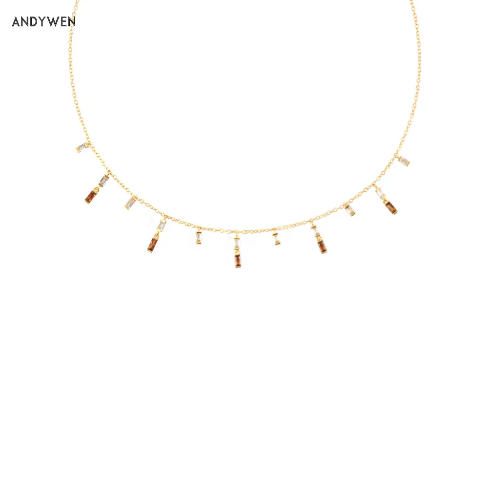 

Колье ANDYWEN из стерлингового серебра 925 пробы, золотистое, коричневое ожерелье-чокер Corto Rosa Oro, длинная цепочка, ожерелье 2021, свадебный подарок,...