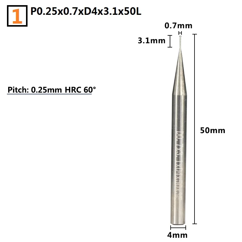 P0.25x0.7xD4x3.1x50L P0.25-P0.8 одинарная нить Концевая фреза 4 мм Концевая фреза ЧПУ фрезы твердосплавные концевые фрезы D0.7/1,55/2,35/3,15/3,9 нить мельницы - Длина режущей кромки: P0.25x0.7xD4x3.1x50L