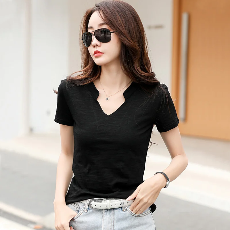 

plus size black t shirt women 2021 summer tee shirt femme t-shirt damskie tshirts woman tops cotton camisetas mujer