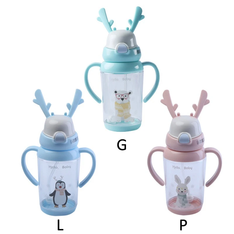 Baby Children Cartoon Animal School Drinking Water Straw Bottle Sippy Cup With Handles Shoulder Strap | Мать и ребенок