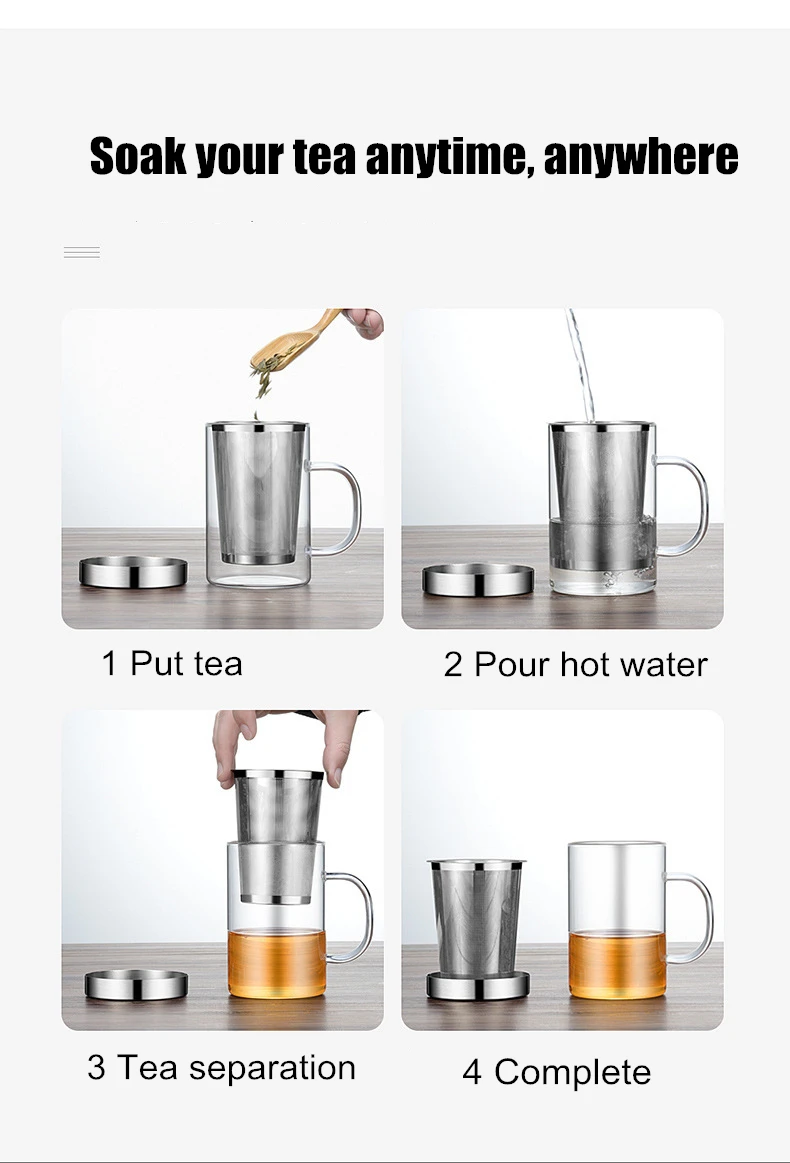 500ml Travel Heat-resistant Glass Tea Infuser Mug With Stainless Steel Lid Coffee Cup Tumbler Kitchen Heat-resistant Large