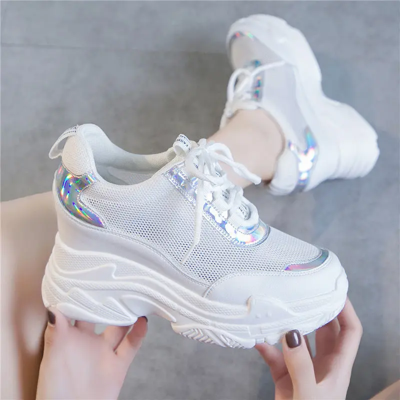 

Summer Sneakers Women Tennis Shoes Athletic Platform Shoes High Quality Lace Up 7CM High Heel Shoes Woman Sport Gym Shoes2020