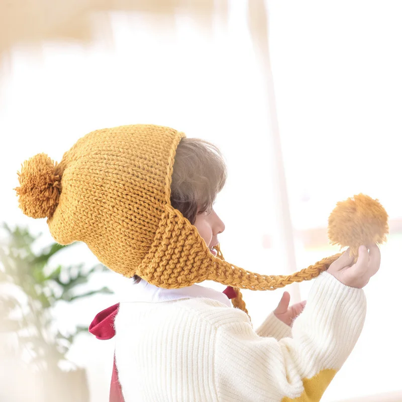 New Winter Baby Hat Pompom Cotton Knitted Cap for Girls Boys Infant Bonnet Kids Accessories 6 Colors | Детская одежда и обувь