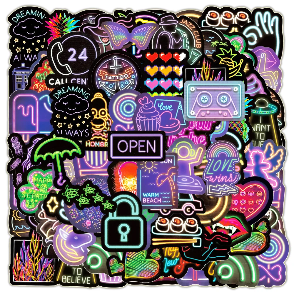 Наклейки Graffiti Neon Lights (50 шт/уп) для ноутбуков, скейтбордов, компьютеров и багажа.