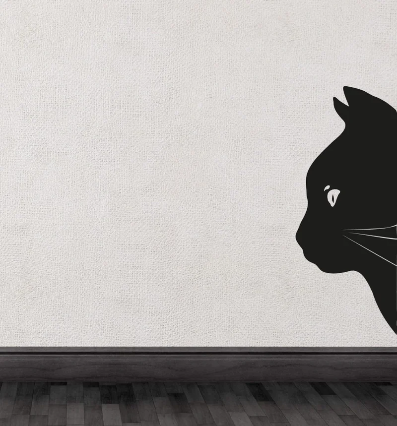 

Black Cat Head Half Silhouette Cute Special Wall Decals Art Unique Decor zs62