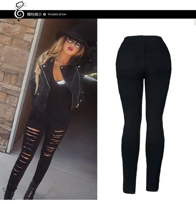 new ripped jeans for women Women plus size trousers stretch pencil pants leggings sexy | Женская одежда