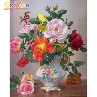 sdoyuno oil painting by numbers classical flowers handpainted kits drawing canvas diy pictures home decoration gift framed