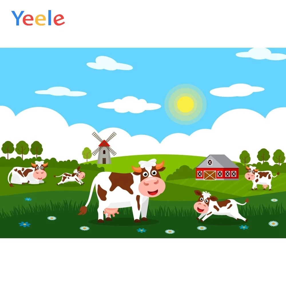 Фоны Yeele для фотосъемки с изображением милой коровы и лужайки на день