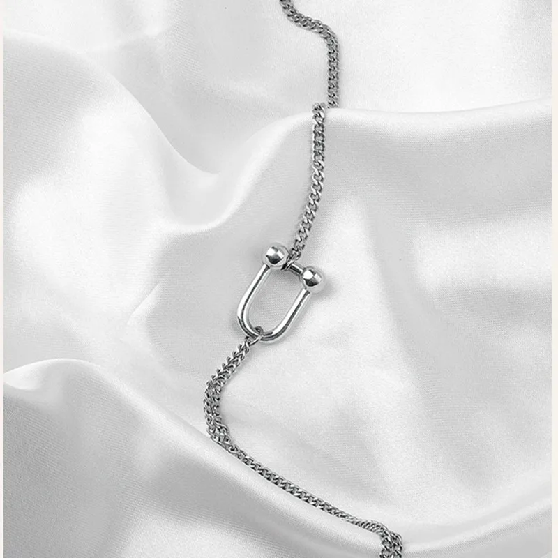 Корейская мода U образный кулон тайский серебряный цвет ретро ожерелье для