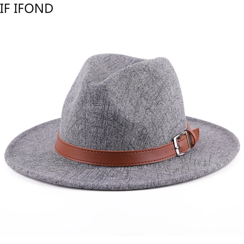 

2021 Fashion Australian Wool Jazz Hat Autumn Winter Men Women Wide Brim Felt Fedora Hats Panama Party Trilby Cap with Belt