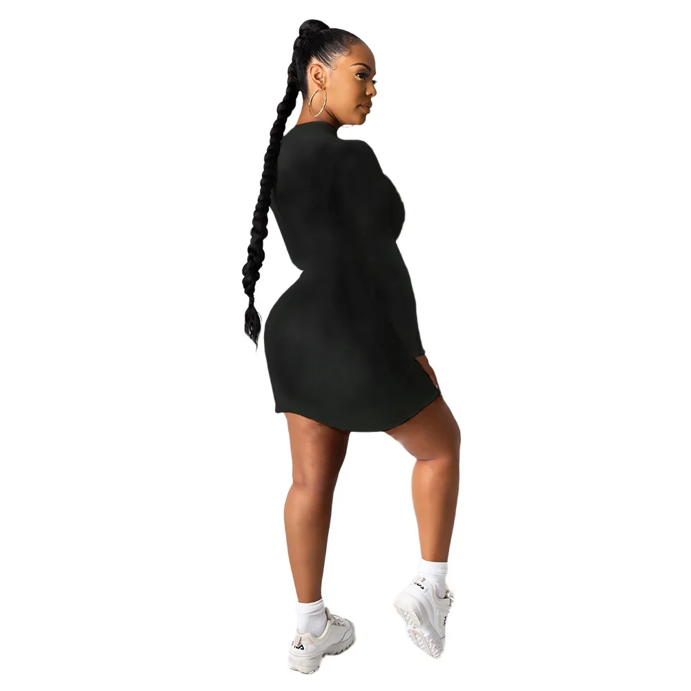 Striped Letter Print Autumn Party Club Dresses Women Round Neck Full Sleeve Bandage Dress Casual Black Plus Size Mini Robe Femme | Женская