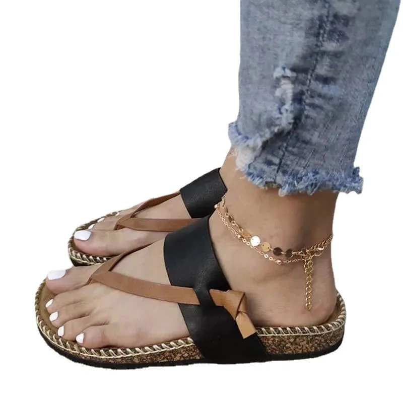 

2021 women's shoes large size slippers flat bottom breathable Roman clip toe sandals