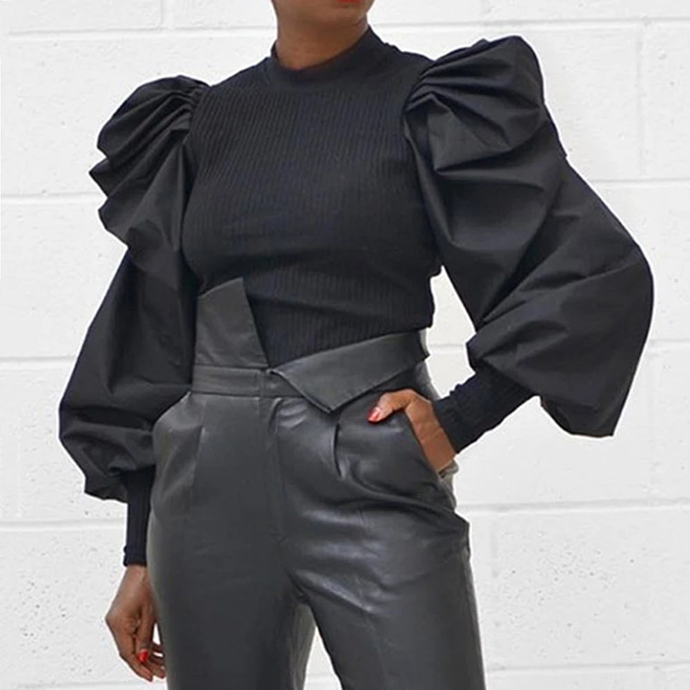 Cysincos с пышными рукавами трикотаж сетка прозрачный пуловер осень для женщин в