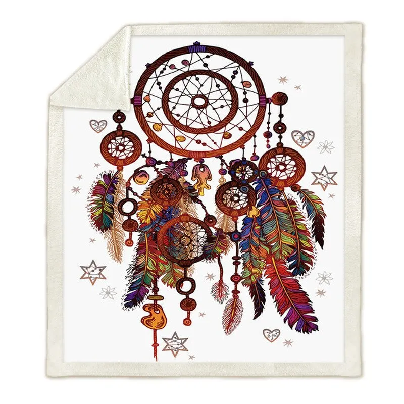 

Dreamcatcher 3D Printed Sherpa Blanket Couch Quilt Cover Travel Bedding Velvet Plush Throw Fleece Blanket Bedspread DR4