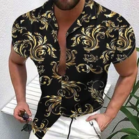 men spring and autumn loose large casual fashion trend matching lapel shirt cardigan printed short sleeved shirt