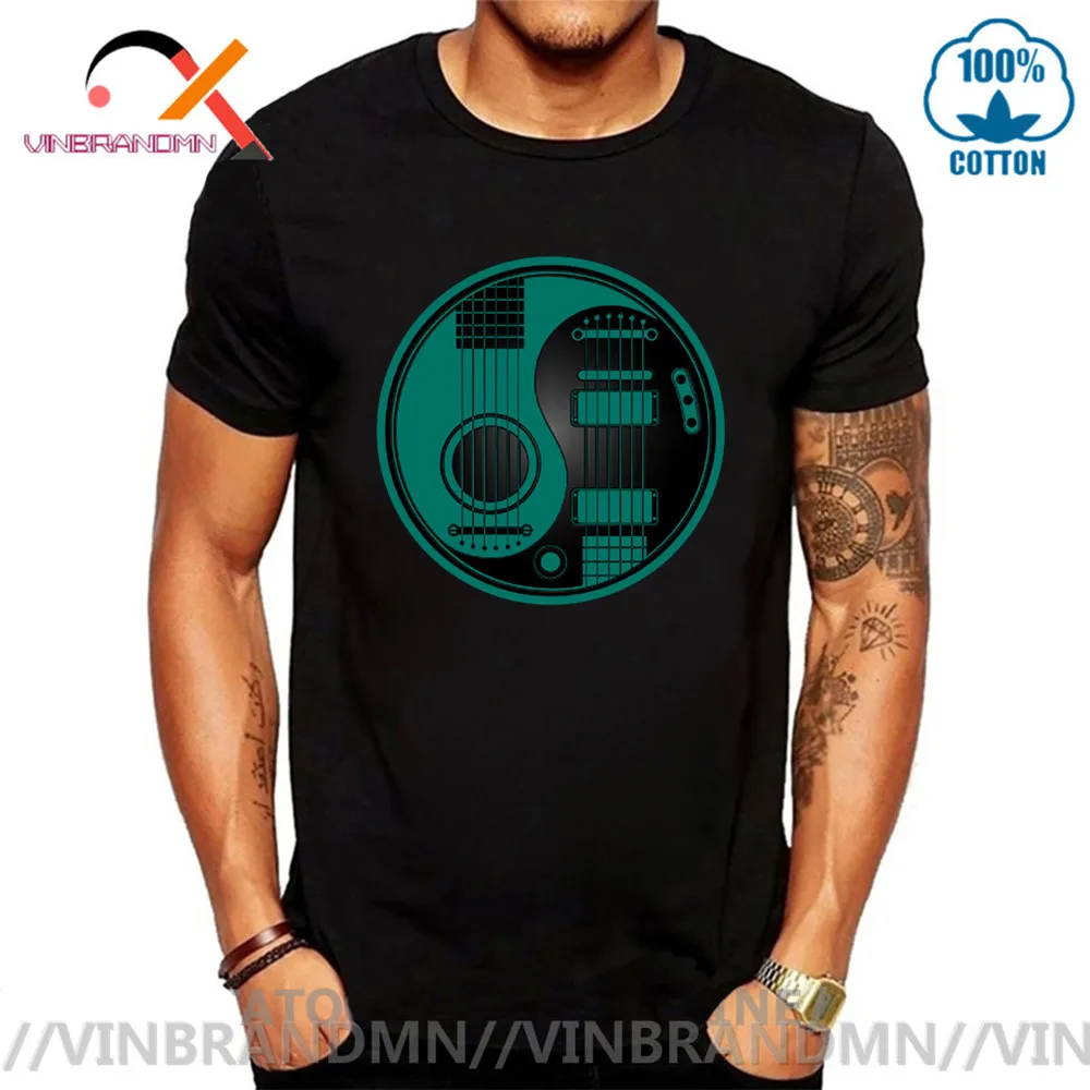 Футболка мужская с изображением акустической гитары Инь Янь старинная рубашка в