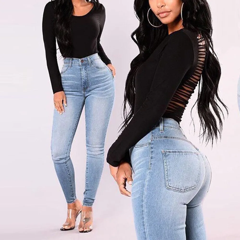 Новые поступления 2019 модные популярные женские джинсовые узкие брюки эластичные