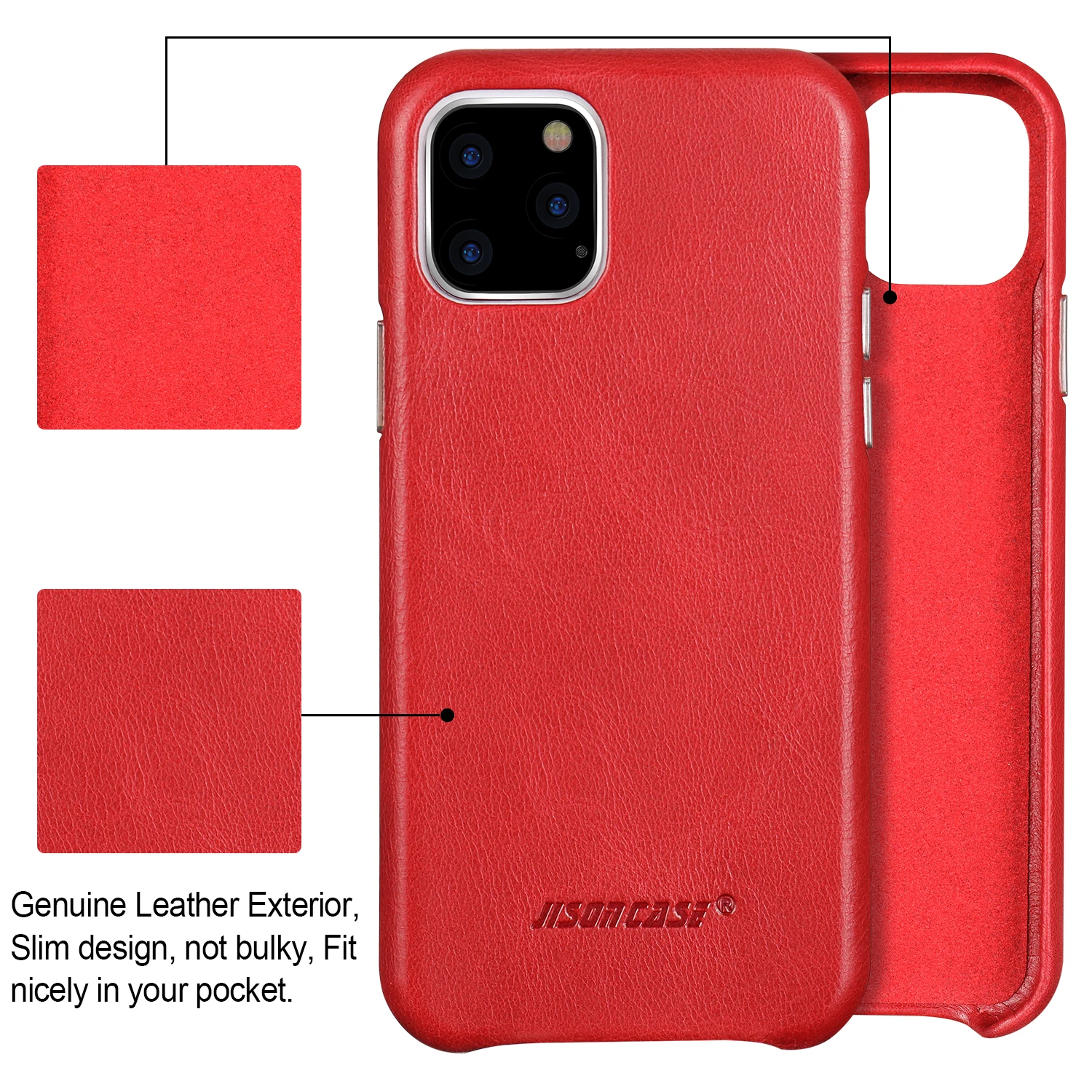 Jisoncase кожаный чехол для iPhone 11Pro MAX, ультра тонкий чехол из натуральной кожи, противоскользящий мягкий захват, устойчивый к царапинам чехол