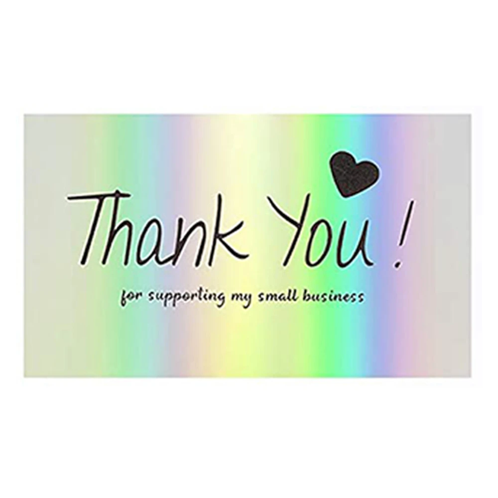 

50PCS 9cm*5cm Laser Rainbow Smile Face Thank You Card " thank you for supporting my small business" Package Card Stock