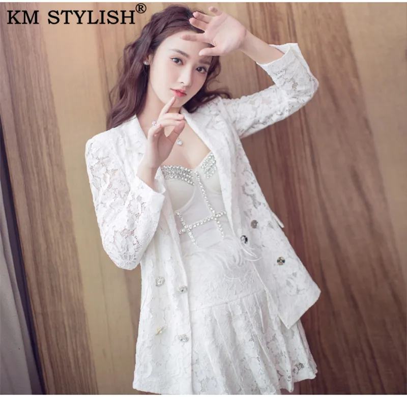 Женский костюм из 2 предметов Элегантный женский офисный белого кружевного