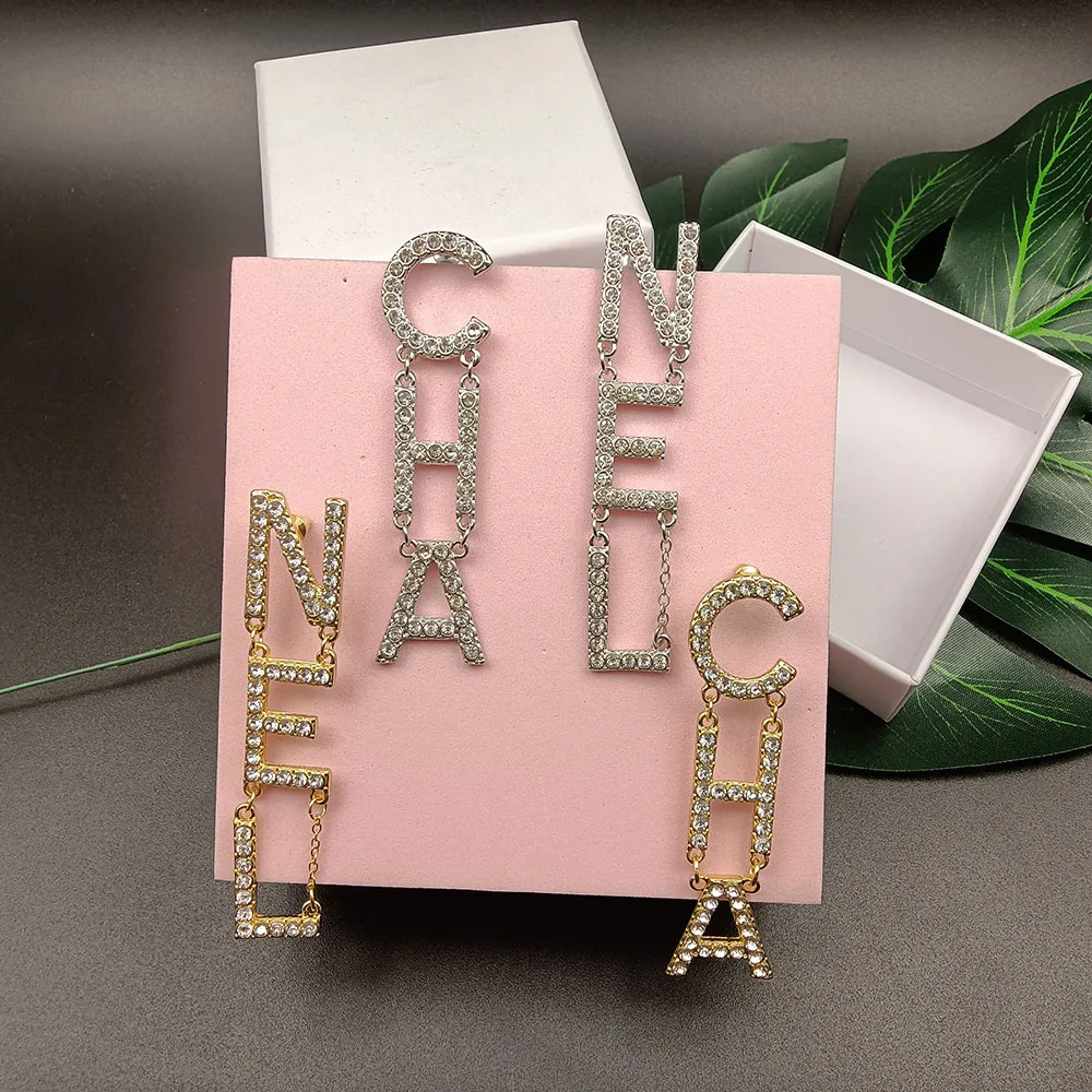 

CHA New Item of 2021 Fashion Letter Earring Diamond Pendant Personalized Elegant Jewelry Dangle Earrings Gifts for Women Серьги