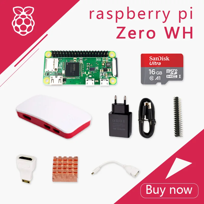 

Raspberry Pi Zero WH DEV Kit 1GHz single-core CPU 512MB RAM 2.4G WiFi Bluetooth 4.1 Bundle include Case MINI HDMI uUSB Cable