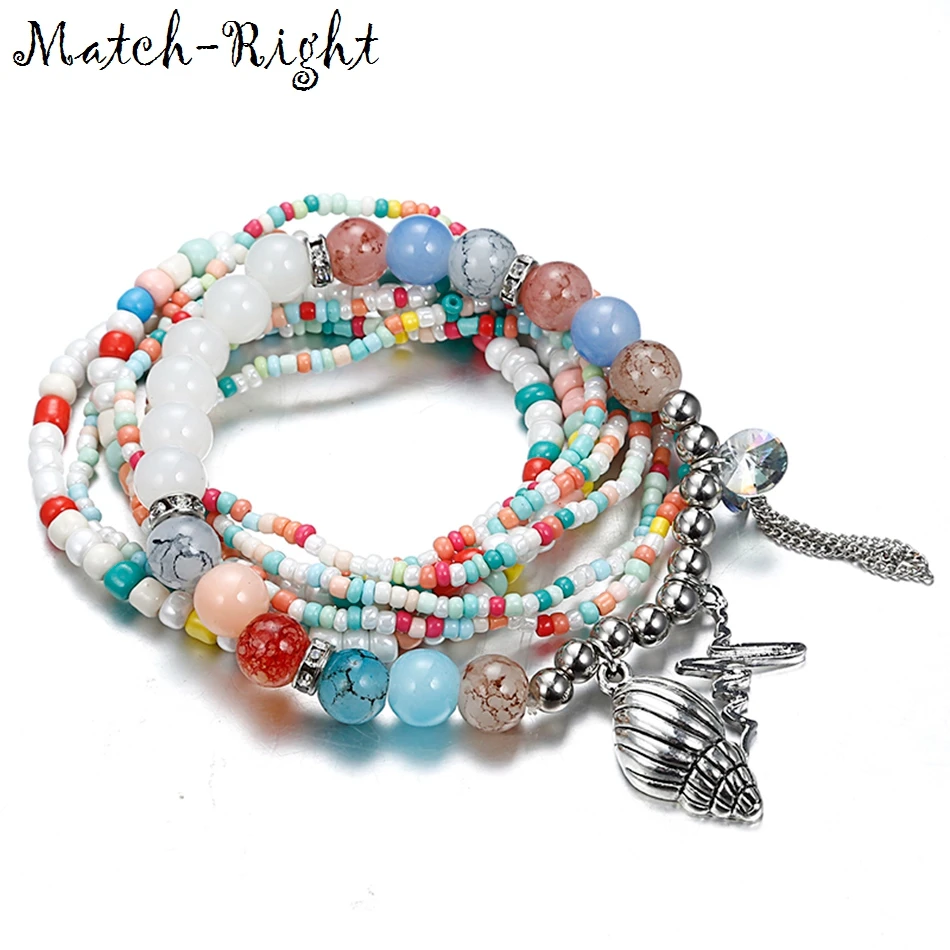 Женский многослойный браслет в богемном стиле с эластичным плетением браслеты и