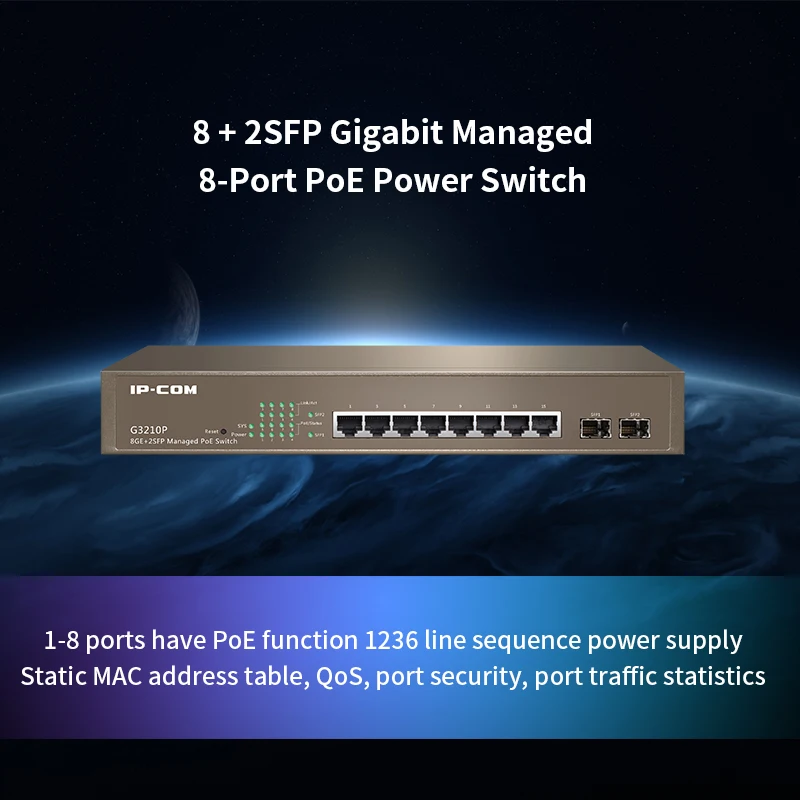 IPCOM G3210P 8-Порты и разъёмы Gigabit + 2 * SFP управляемый коммутатор питания через Ethernet