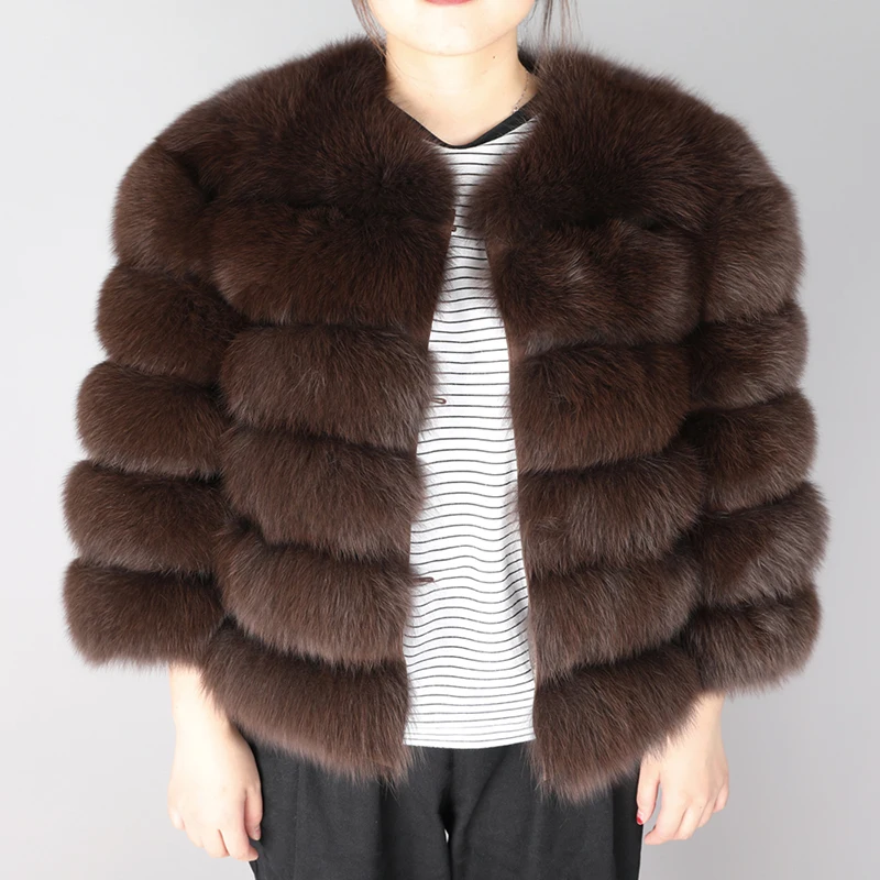 coat X 55cm-29 Maomaokong2019 new winter Jacket women's thick fur coat Real fox leather jacket High quality fox coat round neck Warm coat - Color: coat X 55cm-29