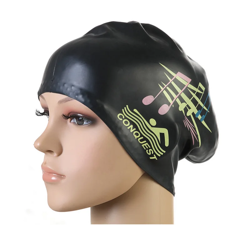 Шапочка для плавания женская силиконовая очень большая длинные волосы