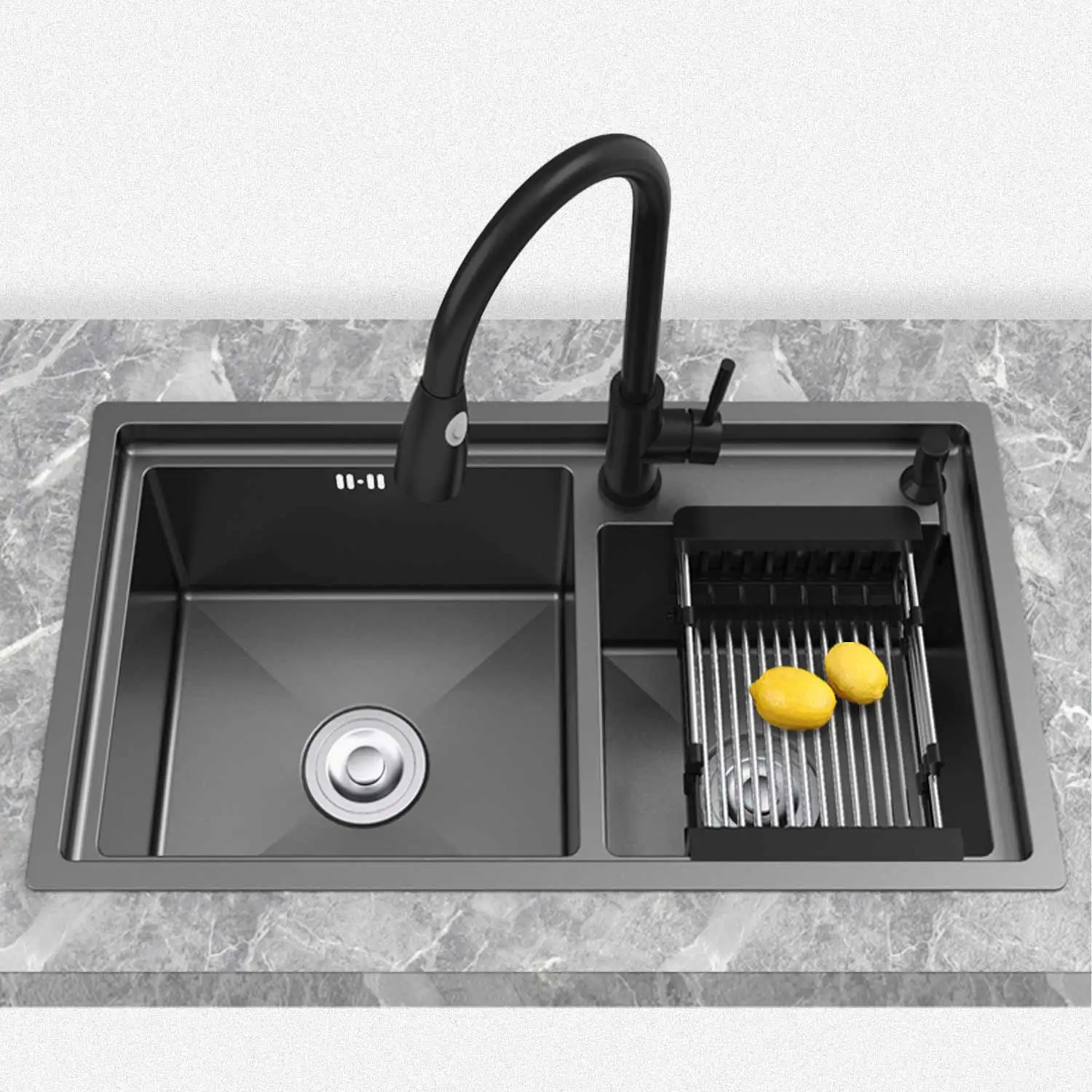 

Kitchen black King Kong nano 201 stainless steel sink double sink thickened black sink under counter basin AE02AC-0007